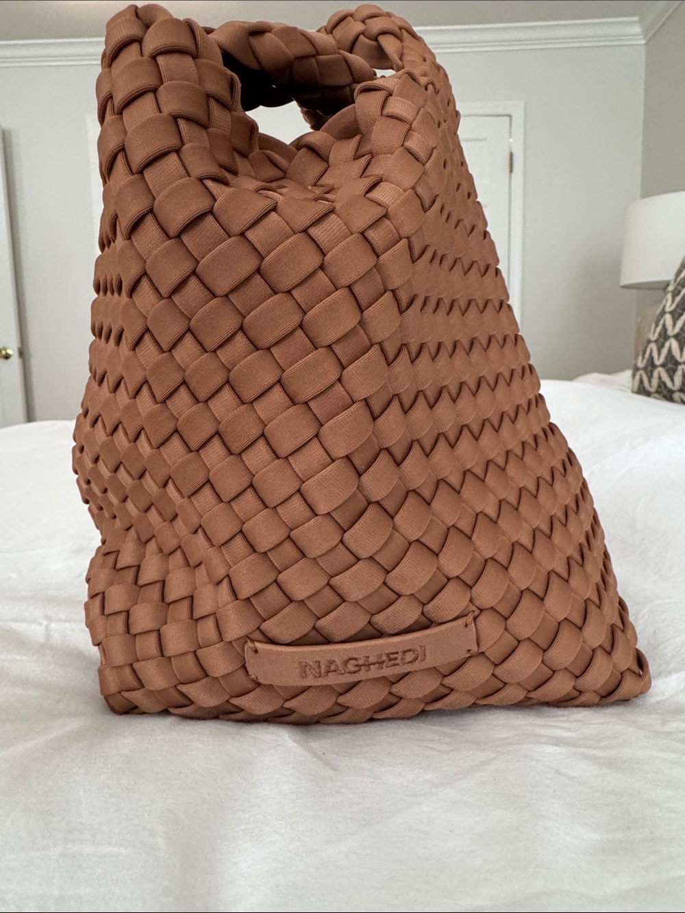 NAGHEDI small st. Barths woven bag Cognac Brown - Picture 3 of 8